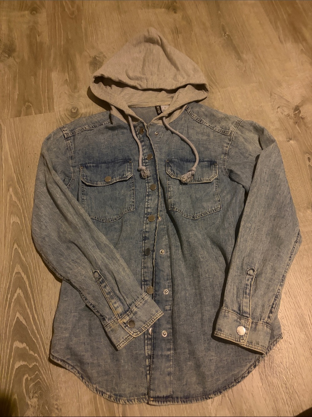H&M Light Blue Denim Jacket with Gray Hood